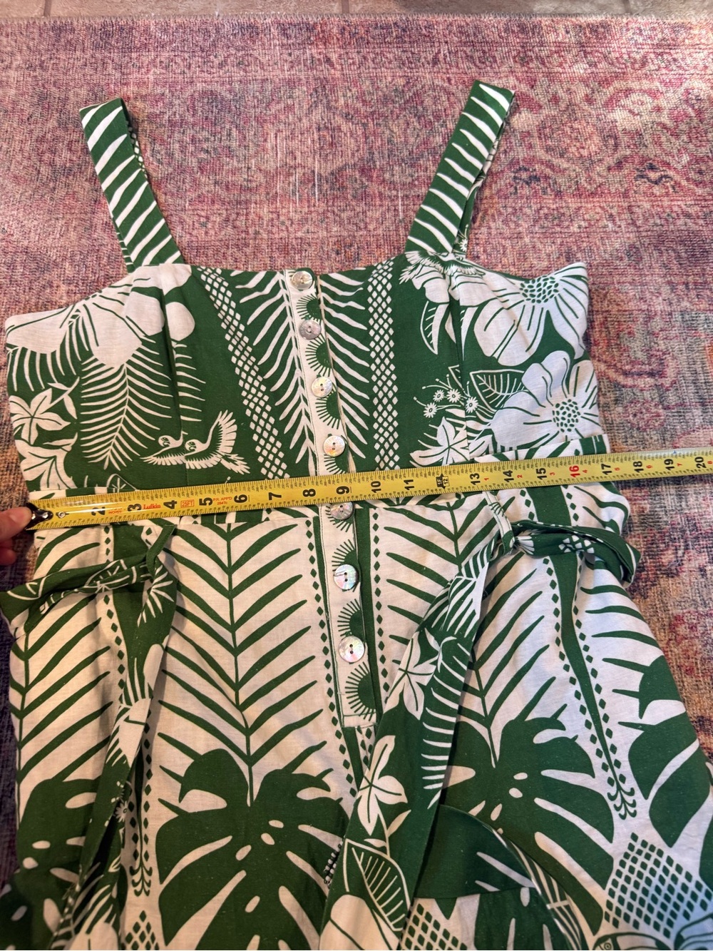 Farm Rio Macaw Elegance Green and White Romper XL Good condition - Picture 9 of 11